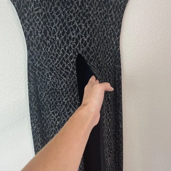 Vintage Geneva Sleeveless Glitter Top Stretch High Slit Mandarin Collar Small - Picture 6 of 16